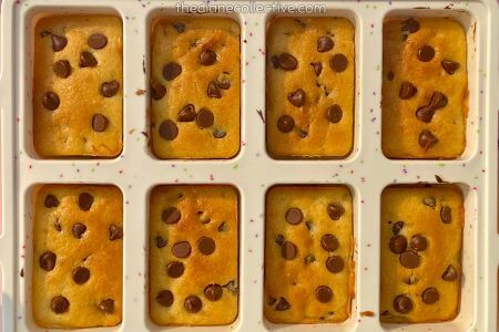 a pan of mini chocolate chip loaves